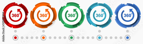 Presentation, panorama concept vector icon set, modern design abstract web buttons in 5 color options, infographic template
