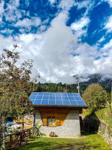 solar panels on the roof of house , image taken in veneto, italy
