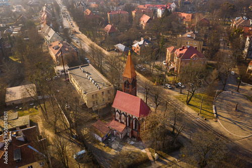 The Church of the St. Adalbert in Kaliningrad, view from drone photo