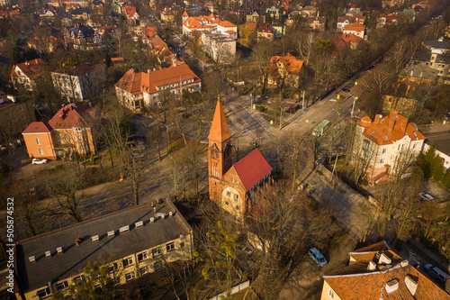 The Church of the St. Adalbert in Kaliningrad, view from drone photo