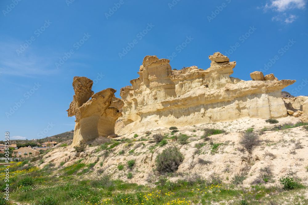 Sandstone shapes, erosions or Gredas of Bolnuevo in Mazarron, Murcia, Spain. Also called the Enchanged City of Bolnuevo.