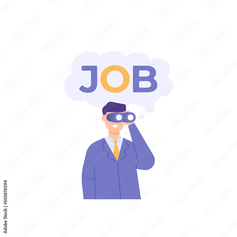job seekers, unemployed, job hunters, job applicants. a man uses binoculars to search or find a job. social problems. flat cartoon illustrations. concept design. elements, ui, landing page job seekers, unemployed, job hunters, job applicants. a man uses binoculars to search or find a job. social problems. flat cartoon illustrations. concept design. elements, ui, landing page