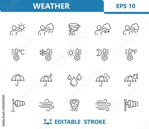 Weather Icons - Forecast, Weatherman, Meteorologist, Temperature, Thermometer, Umbrella, Raining, Wind