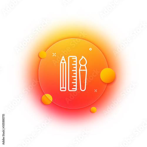 Creation line icon. Oeuvre, Pencil, brush, paints, ruler, drawing. Painting, portrayal, pencilling. Art concept. Glassmorphism style. Vector line icon for Business and Advertising