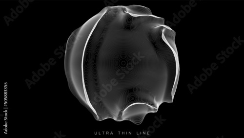 Ultra thin line fluid geometry. Dynamic vector distorted spheres.