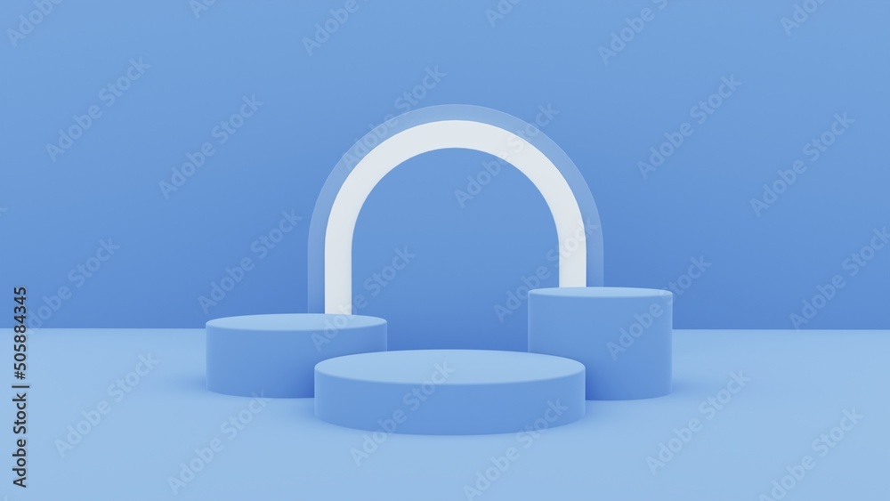 Minimal product display stand. Mock up podium in abstract white and pastel blue composition, 3d rendering, 3d render Minimal product display stand. Mock up podium in abstract white and pastel blue composition, 3d rendering, 3d render