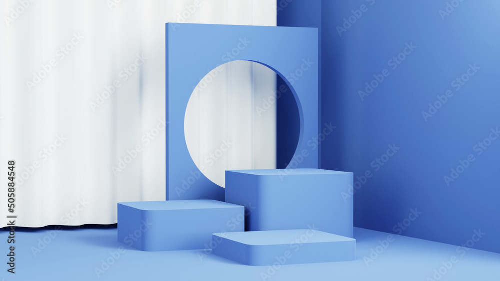 Minimal product display stand. Mock up podium in abstract white and pastel blue composition, 3d rendering, 3d render Minimal product display stand. Mock up podium in abstract white and pastel blue composition, 3d rendering, 3d render