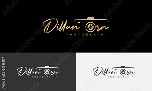 camera logo, modern photography signature logo icon vector