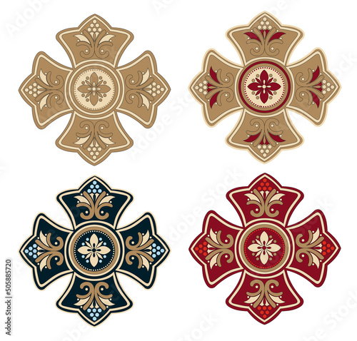 GOLD EMBROIDERY FOR LITURGICAL CLOTHES AND SACRED CEREMONIES. SACRED CATHOLIC SYMBOLS IN ANCIENT STYLE WITH GOLDEN DECORATIONS