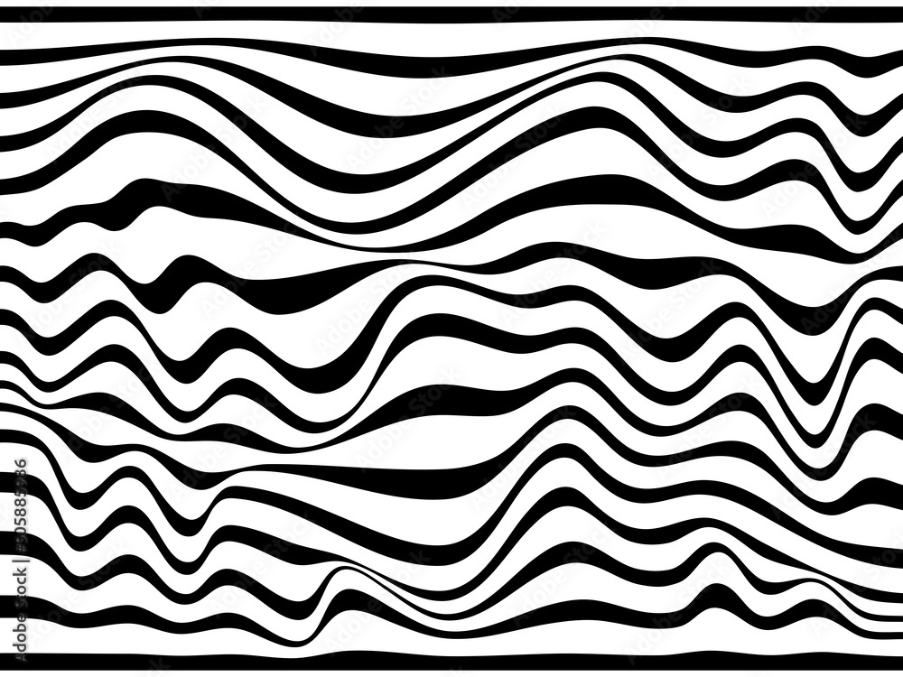 Warped black lines on the white background.Pattern made of black wavy lines. Warped black lines on the white background.Pattern made of black wavy lines.