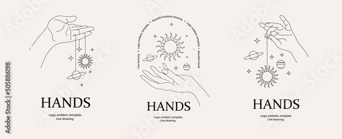 Magical hand. Hands, planets, sun and stars.