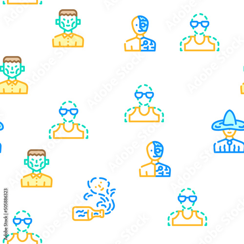 Fantasy And Magical Character Vector Seamless Pattern Color Line Illustration