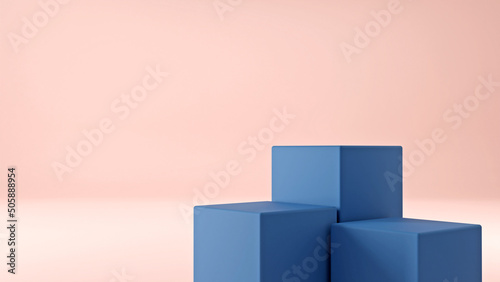 3d rendering of promotion sale with gifts and balloon on minimal pink blue background.