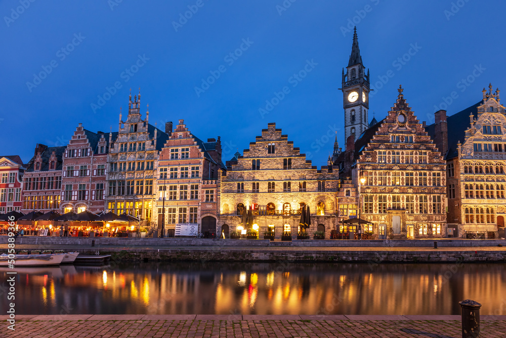 Night scene of Historic Quarter in Gent