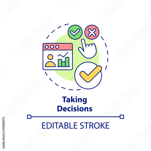 Taking decisions concept icon. Big data processing advantage abstract idea thin line illustration. Identifying patterns. Isolated outline drawing. Editable stroke. Arial, Myriad Pro-Bold fonts used