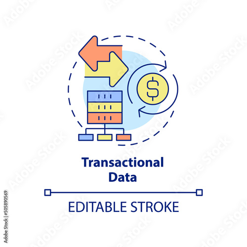 Transactional data concept icon. Collecting accounting records abstract idea thin line illustration. Order information. Isolated outline drawing. Editable stroke. Arial, Myriad Pro-Bold fonts used