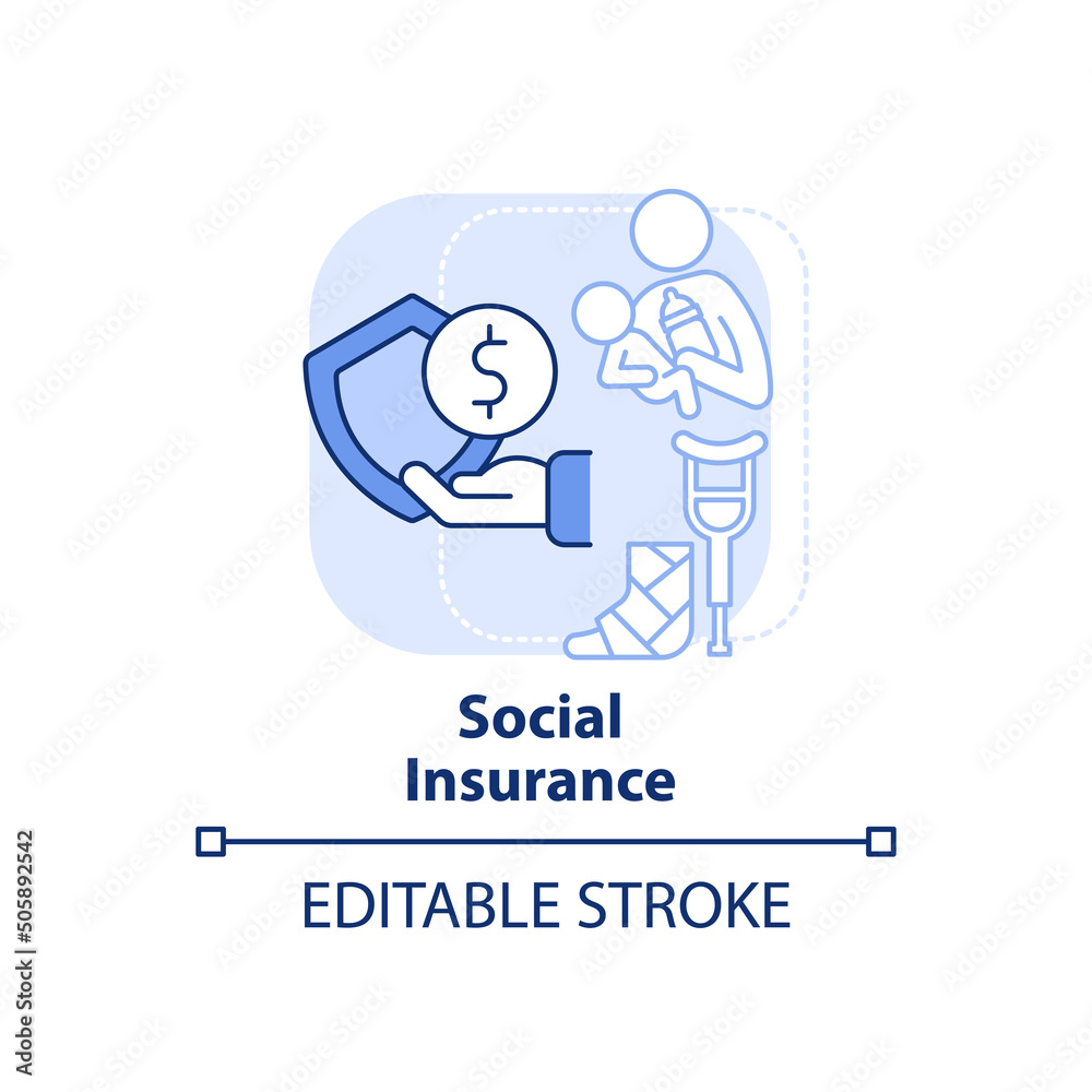 Social insurance light blue concept icon. Emergency compensation. Social protection abstract idea thin line illustration. Isolated outline drawing. Editable stroke. Arial, Myriad Pro-Bold fonts used Social insurance light blue concept icon. Emergency compensation. Social protection abstract idea thin line illustration. Isolated outline drawing. Editable stroke. Arial, Myriad Pro-Bold fonts used