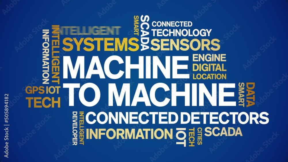 Machine to Machine animated tag word cloud;text design animation kinetic typography seamless loop.