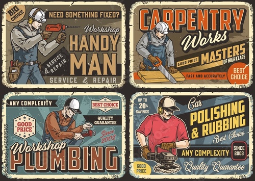 Handymen and craftsmen colorful posters set