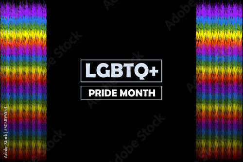 Vector black background with lgbtq colored curtain on both sides in the middle with text of important days of the month.