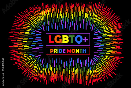 The black background vector features the LGBTQ logo and radiates with a beautiful hue of light.