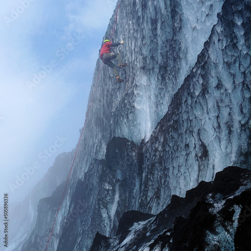 Ice climbing on an Iceland glacier