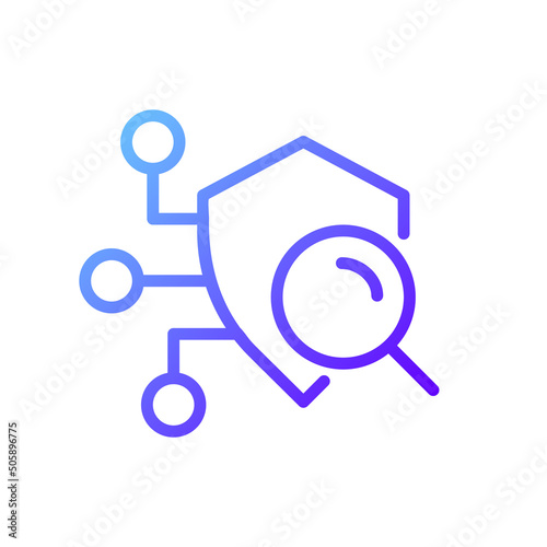 Security scan pixel perfect gradient linear vector icon. Detecting system weaknesses. Searching vulnerabilities. Thin line color symbol. Modern style pictogram. Vector isolated outline drawing
