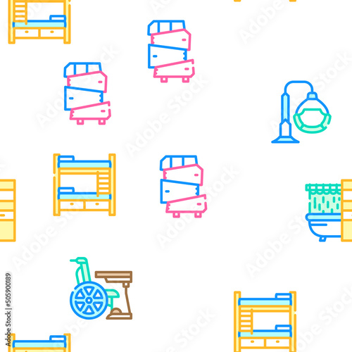 Furniture House Room Interior Vector Seamless Pattern Color Line Illustration