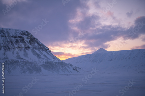 Snowmobile trip, Spitsbergen during winter time, Svalbard