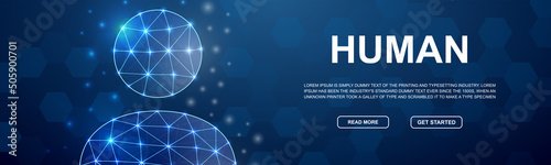 User avatar 3d low poly symbol for promotion banner. Teamwork design template illustration concept. Horizontal polygonal Profile poster illustration