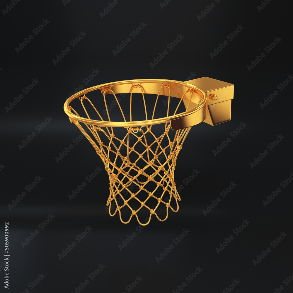 Gold basketball rim floating on a black background, 3d render