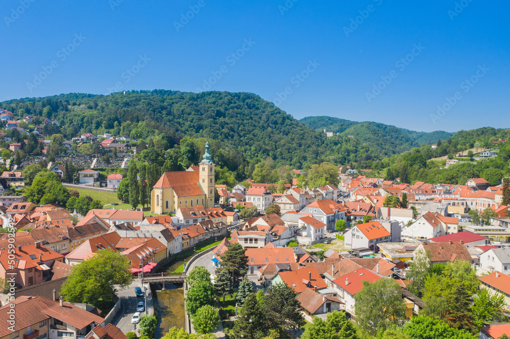 Croatia, town of Samobor, town skyline fron drone