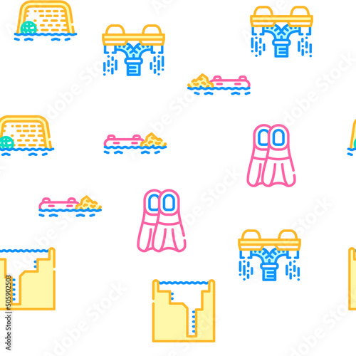 Water Sports Active Occupation Vector Seamless Pattern Color Line Illustration