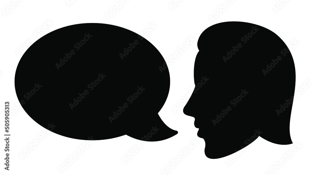 Man silhouette with speech bubble black flat vector, illustration silhouette isolated on a white background. Man silhouette with speech bubble black flat vector, illustration silhouette isolated on a white background.