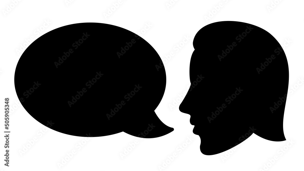 Man silhouette with speech bubble black flat illustration silhouette isolated on a white background. Man silhouette with speech bubble black flat illustration silhouette isolated on a white background.