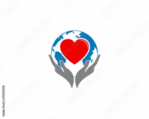 Hand care and love in the globe logo