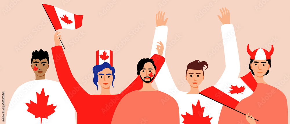 Football fans from Canada, flat vector stock illustration with crowd of ...