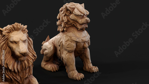 Paper Lion lowpoly Origami 3d render