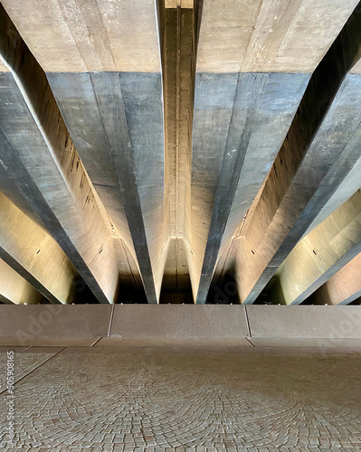 Photography Abstract symmetrical architecture shot of an underpass.