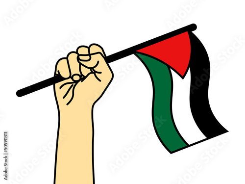 hand holding the Palestinian flag expressing solidarity, free palestine conecpt. vector illustration