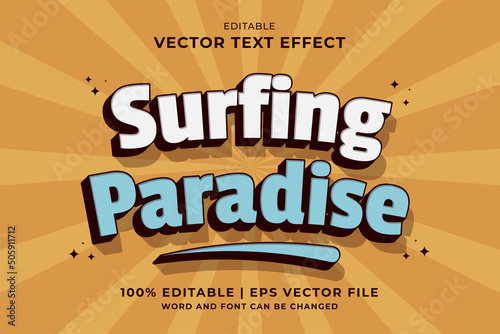 Editable text effect Surfing Paradise 3d Vintage template style premium vector