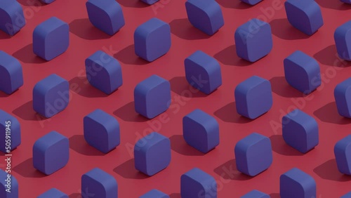 isometric block cubes rotating on red surface seamless loop 4K UHD background motion design