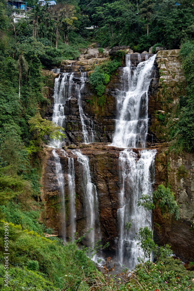Ramboda waterfall in the mountains in Sri Lanka