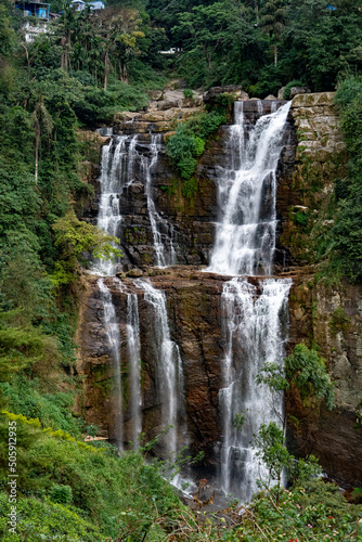 Ramboda waterfall in the mountains in Sri Lanka