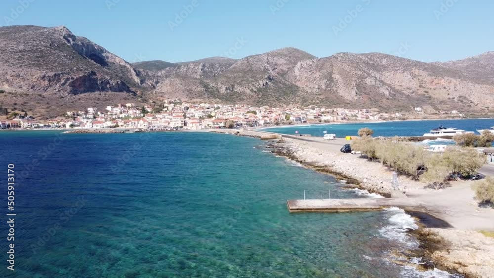 Motorhome (RV Camper) Drives Monemvasia Bridge to Gefira in Peloponnese, Greece Motorhome (RV Camper) Drives Monemvasia Bridge to Gefira in Peloponnese, Greece