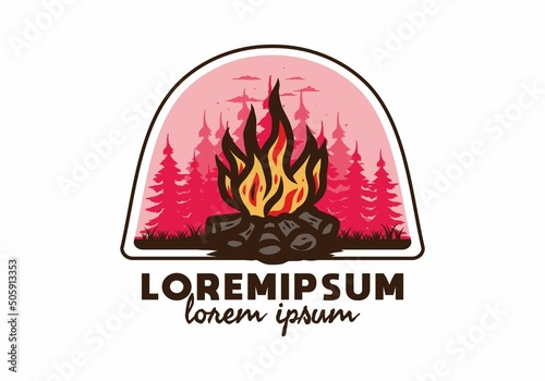 Bonfire in the jungle badge illustration