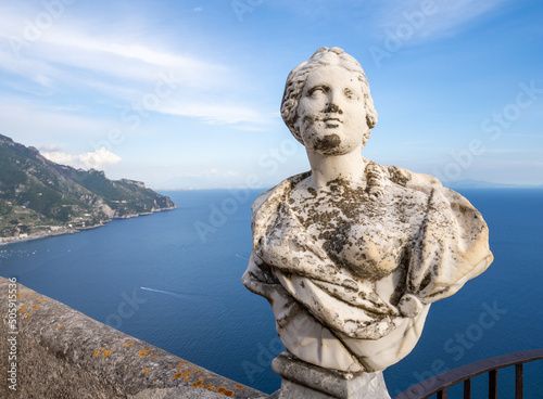 Marble statue at the Terrazza dell'Infinito, Villa Cimbrone, Ravello, Amalfi coast, Italy photo