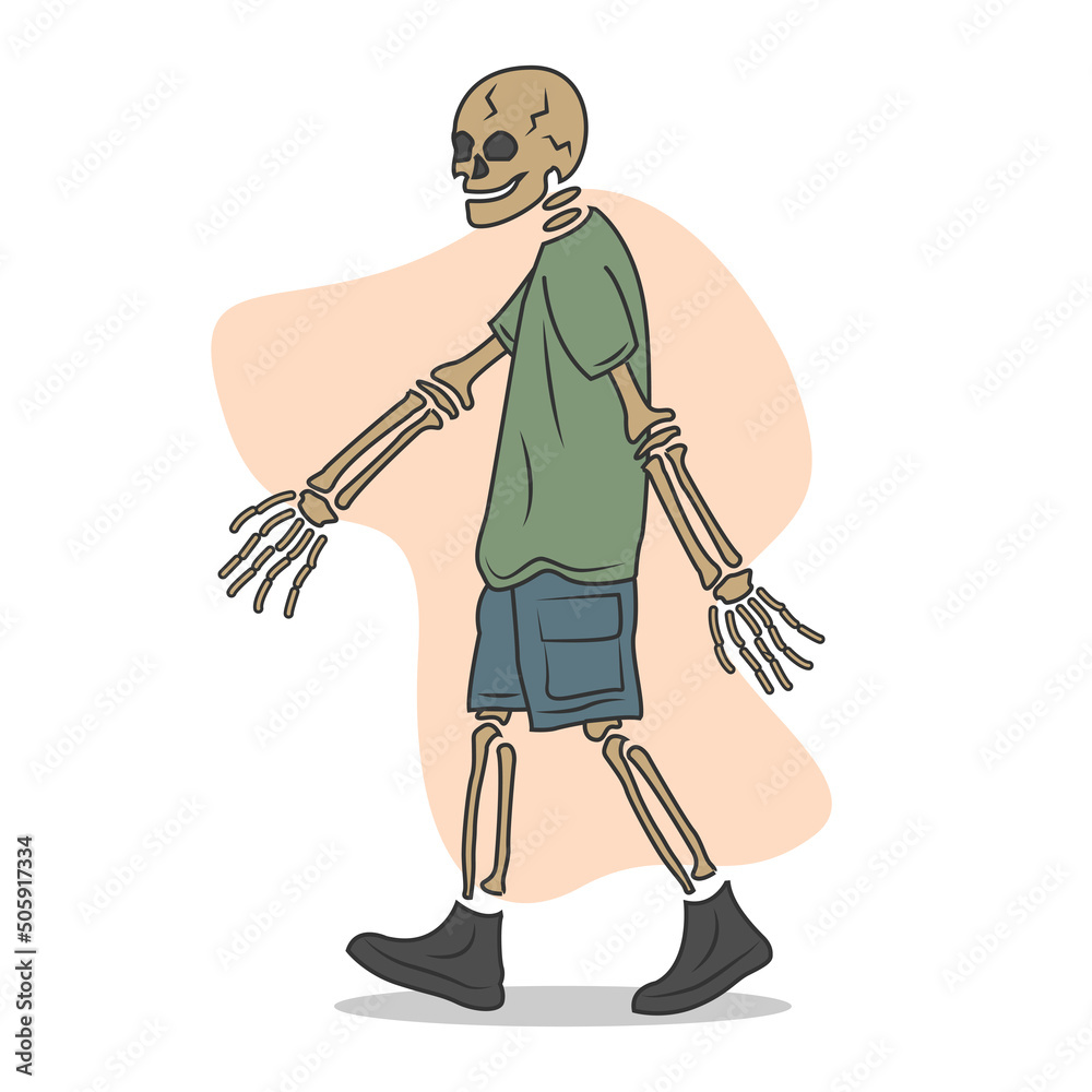 Skeleton character wearing casual clothes in flat cartoon style Skeleton character wearing casual clothes in flat cartoon style