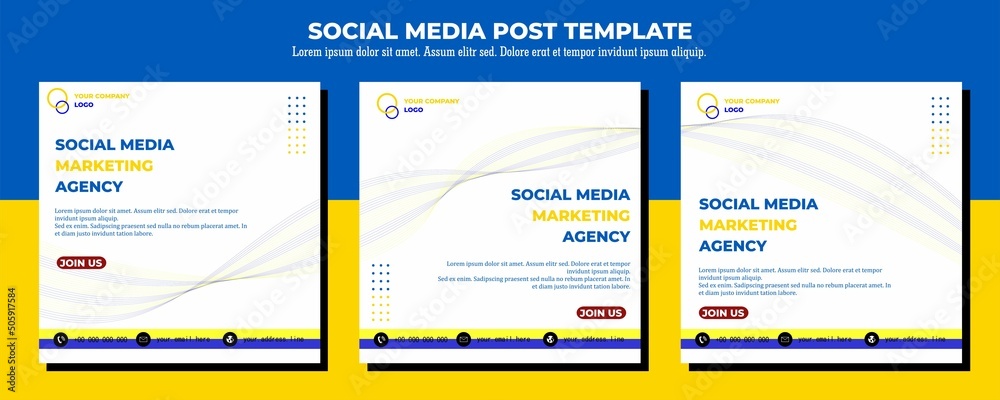 Blue Yellow Vector Social Media Post Template, vector art illustration and text