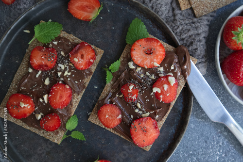 Rye Crispbread with Chocolate Spread and Strawberries